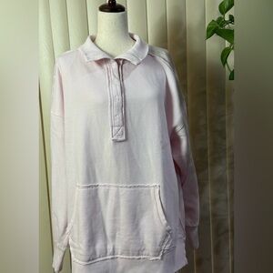 Aerie Women’s Oversized Vintage Popover Polo Sweatshirt Light Pink Color Size L